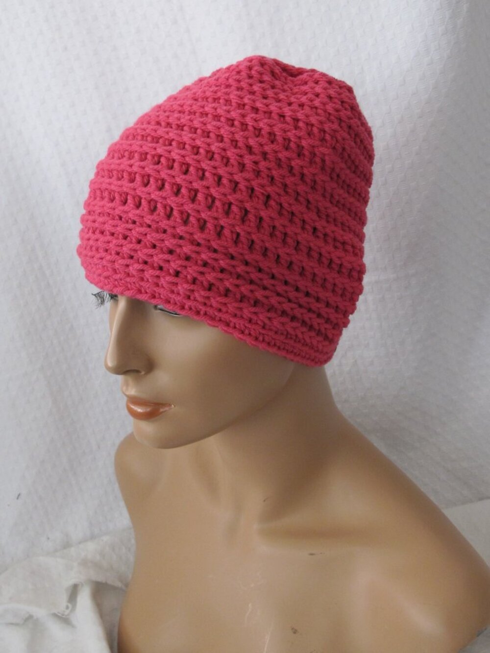 Handmade Bright Pink Ribbed Messy Bun Hat